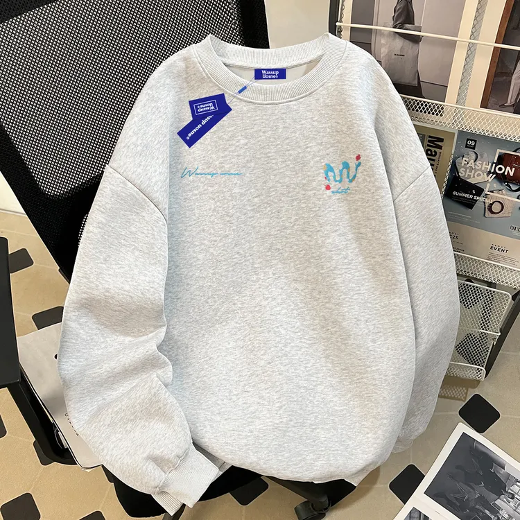 WASSUP UOSNE重磅套头卫衣男秋季oversize百搭短宽休闲硬挺上衣服
