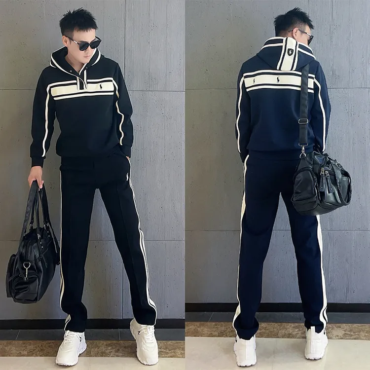 欧货潮牌男士休闲运动套装秋季轻奢百搭连帽卫衣卫裤情侣款两件套