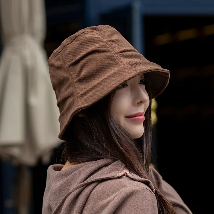 帽子女2025新款日系复古文艺百搭素养帽显脸小灯芯绒渔夫盆帽秋冬