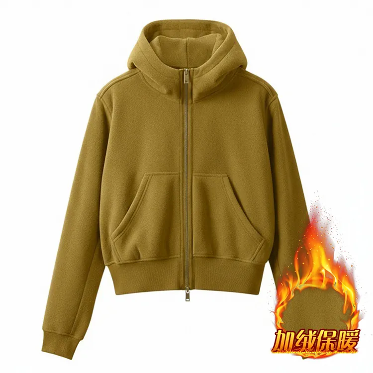 洋气百搭连帽显瘦短外套女2025秋冬新款时尚休闲慵懒加绒保暖上衣