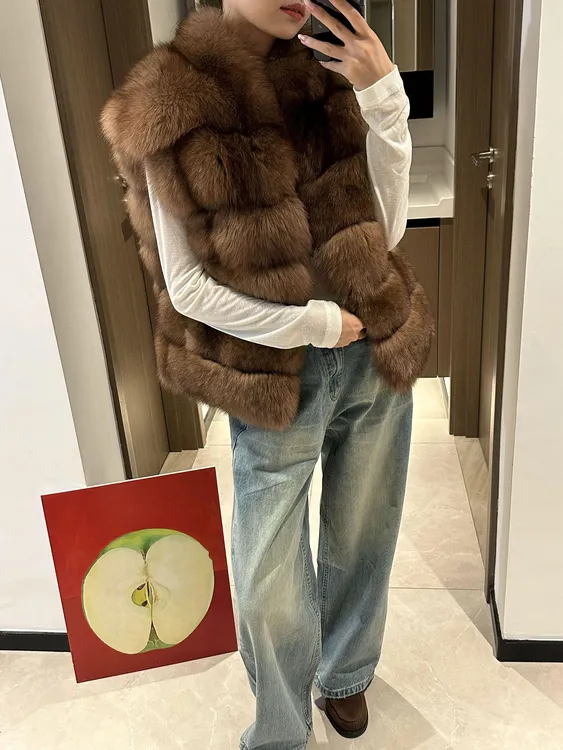 人造皮草 秋冬新款仿狐狸毛马夹短款毛毛外套环保毛皮草马甲女
