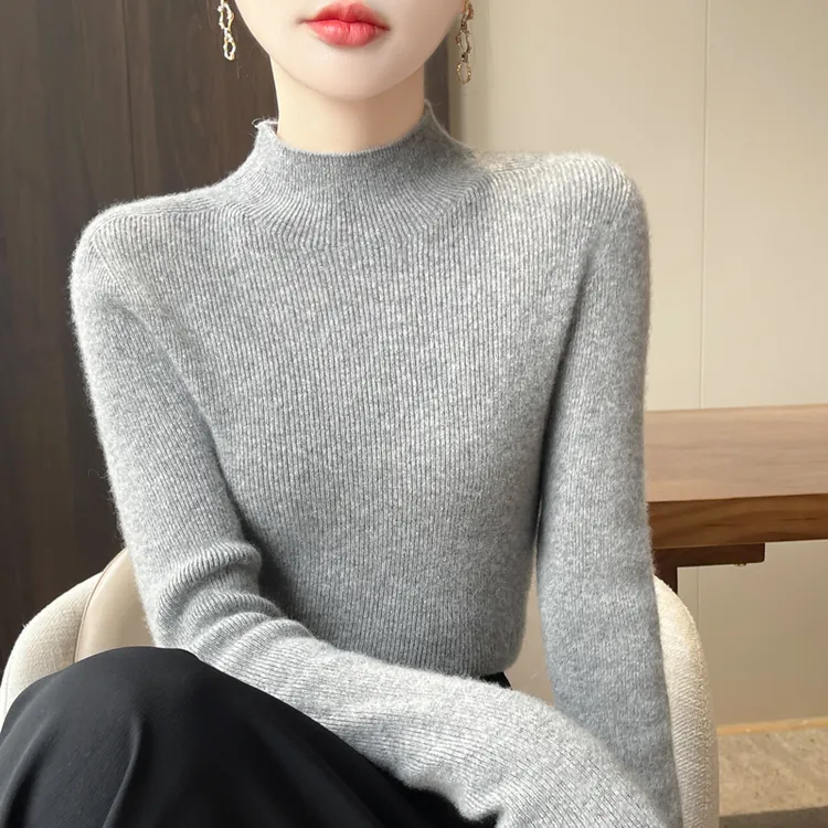 羊毛一线成衣无缝半高领 加厚针织衫女套头毛衣修身打底432