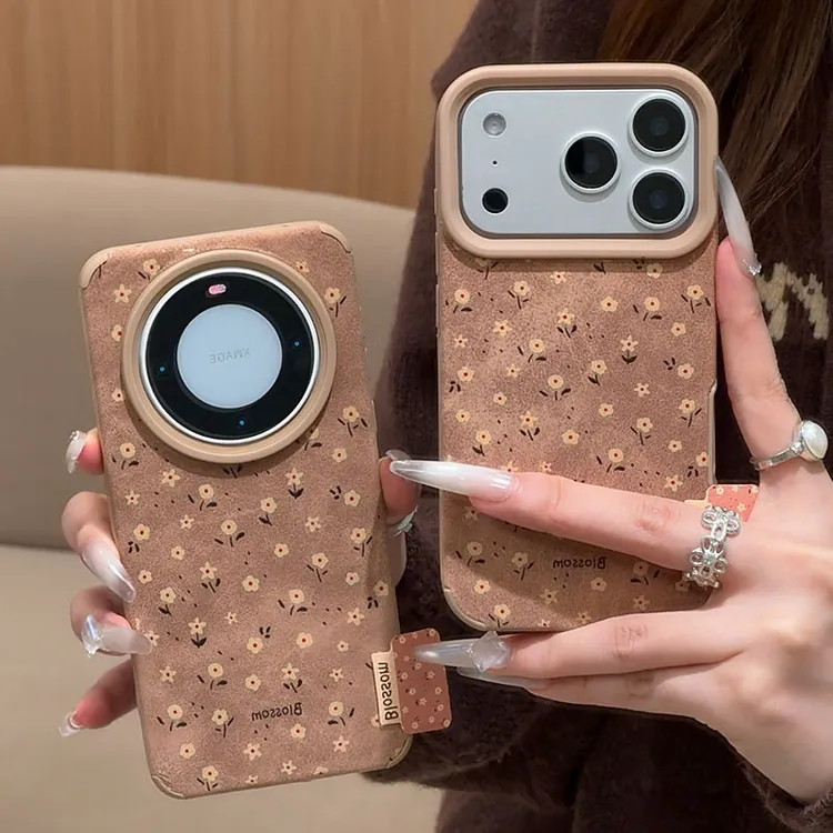 雅天立复古秋冬碎花标签适用苹果17麂皮手机壳16华为vivooppo小米