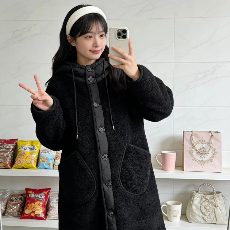 冬季女特厚三层加绒加厚长款连帽家居服可外穿新款颗粒绒大睡袍