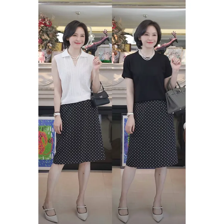 我是摩羯 波点探戈 亚麻莱赛尔印花夏小A型波点半裙