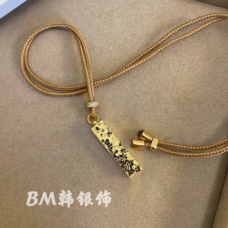 坠链均925银 国潮风碎碎冰［四方来财］小金条古法棕绳项链编织手工