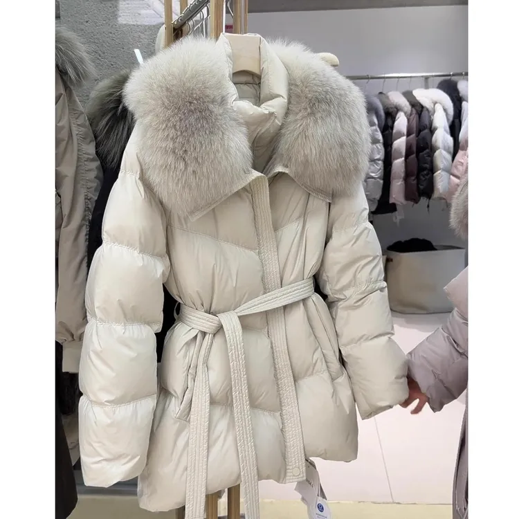 韩系大毛领羽绒服女冬季2025新款中长款加厚独特别致巨好看的外套