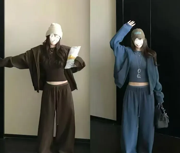 大码连帽长袖上衣长袖T恤裤子加厚三件套22883