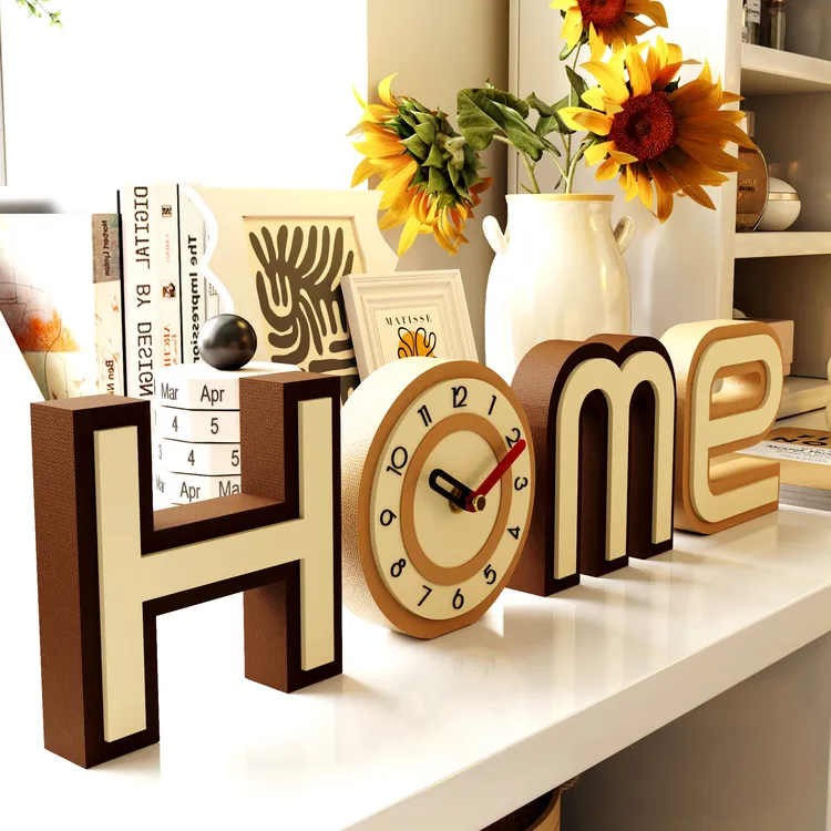超静音3011立体HOME字母桌面摆钟台钟家居座钟电视柜摆件钟装饰品