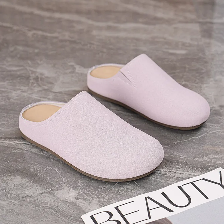 2025新款夏季包头半拖外出一脚蹬博肯拖厚底布鞋时尚高级感英伦风