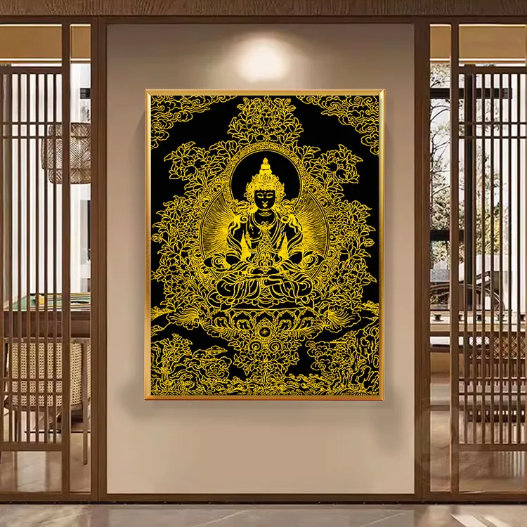 唐卡手绘diy填色画本命佛西藏菩萨临摹金粉手工画画涂色装饰挂画