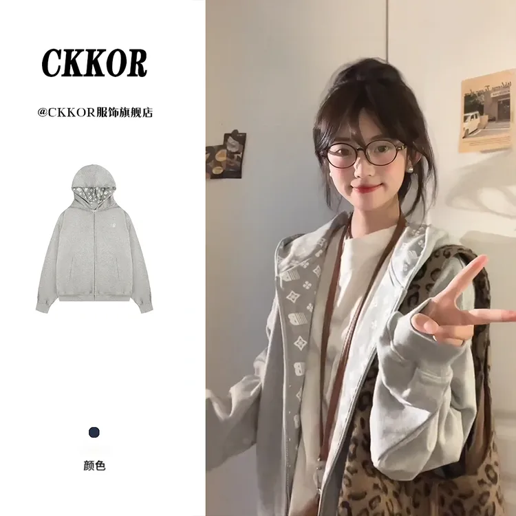 CKKOR春秋女款爆款户外运动连帽开衫女时尚潮流美式慵懒情侣卫衣 