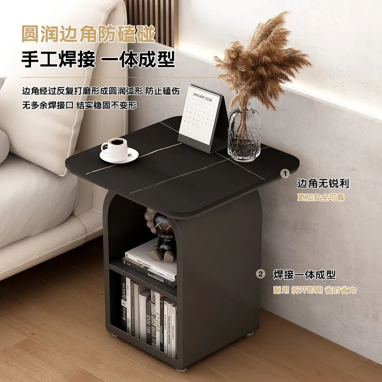 方形床头柜轻奢风烤漆边几边桌角几桌子轻奢岩板现代简约细腻纹理