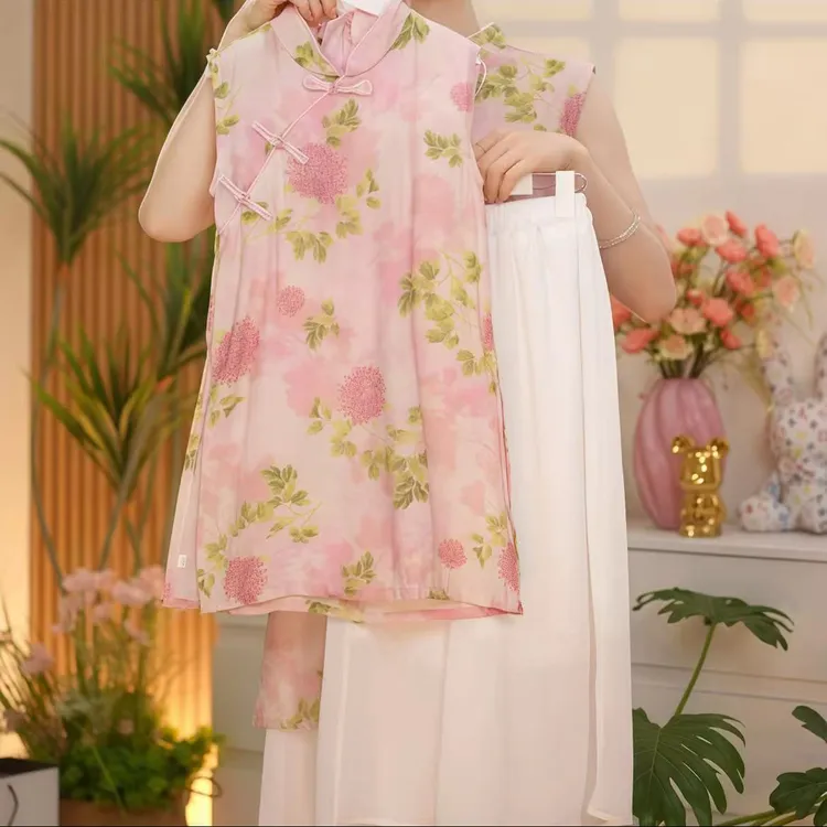 2025女童旗袍套装新中式复古亲子装两件套儿童小女孩漂亮洋气裙子