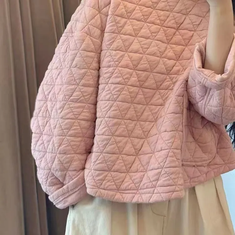 棉服尝鲜 复古文艺菱形格宽松休闲夹棉套头上衣（90-160斤）