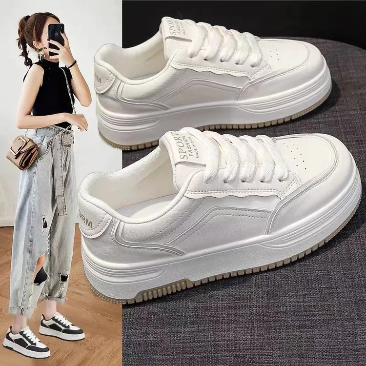 时尚厚底小白鞋女鞋2025年秋季新款平底板鞋韩版百搭休闲鞋运动鞋