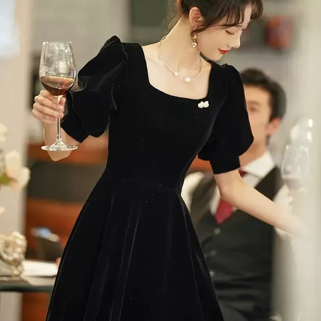 黑色晚礼服2025新款丝绒轻奢时尚声乐年会主持人宴会演出艺考裙女