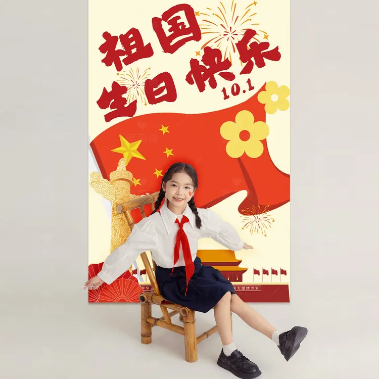 国庆节拍照背景挂布氛围场景布置道具中秋幼儿园装饰条幅手持横幅