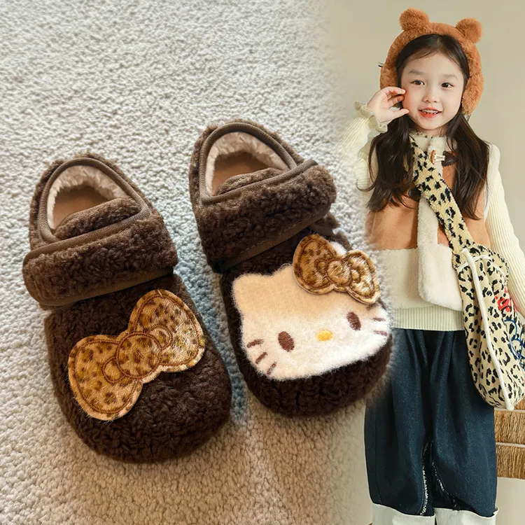 2025秋冬新款女童复古保暖勃肯鞋儿童百搭防滑毛呢豆豆棉鞋1020