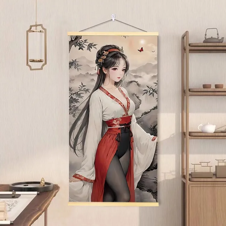 仕女图实木挂画美女图画恶搞搞笑送兄弟朋友生日礼物仿唐伯虎卷轴