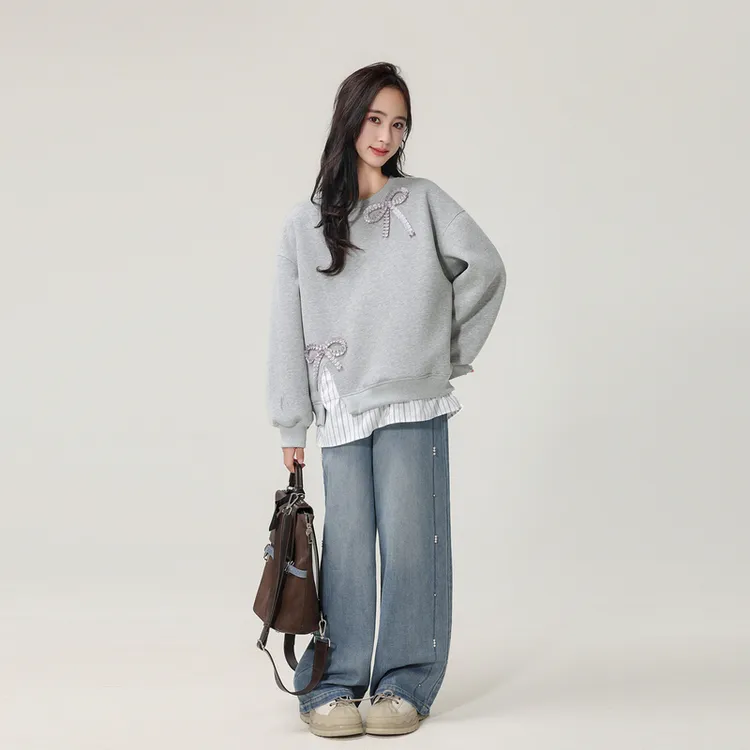 25761女童秋季卫衣2025新款假两件百搭女大童14-18岁卫衣宽松长袖