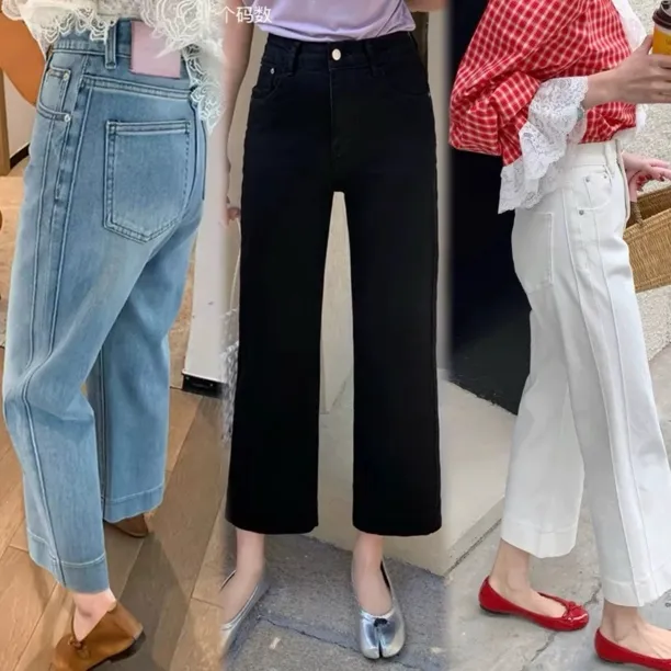 莱赛尔冰丝直筒牛仔裤女夏季大码胖mm不挑身材窄版显瘦九分阔腿裤