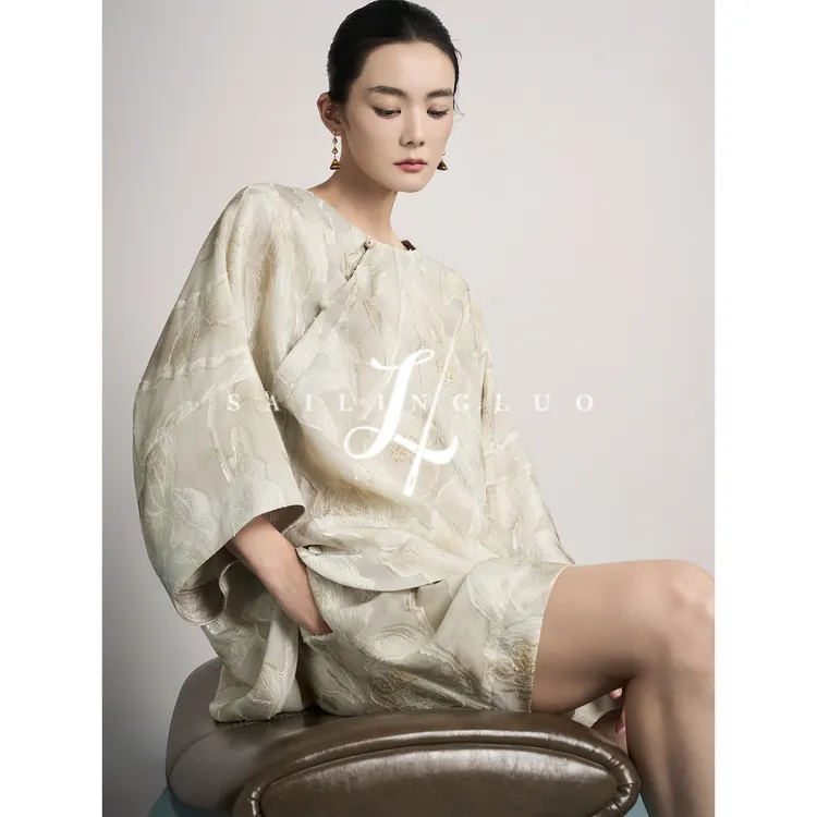 SailingLUO/25夏新款新中式国风100%桑蚕丝真丝提花上衣短裤套装