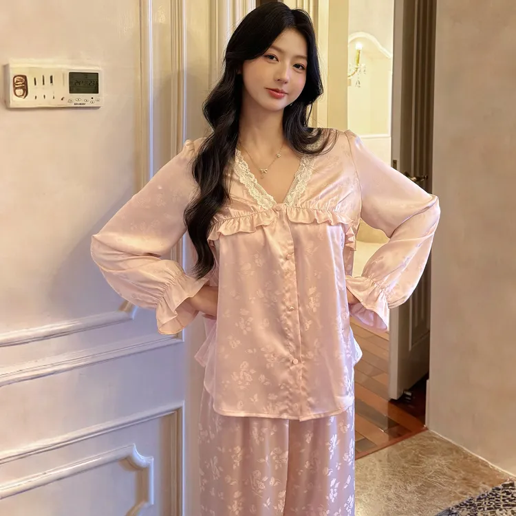 巴韦那奇秋季法式超柔软冰丝睡衣夏高级感缎面长袖长裤套装家居服