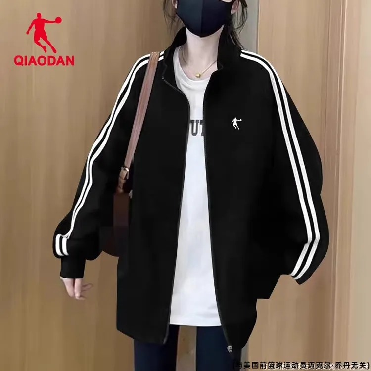 乔丹卫衣外套女条纹上衣2025冬季新款跑步上衣宽松大码学生运动服