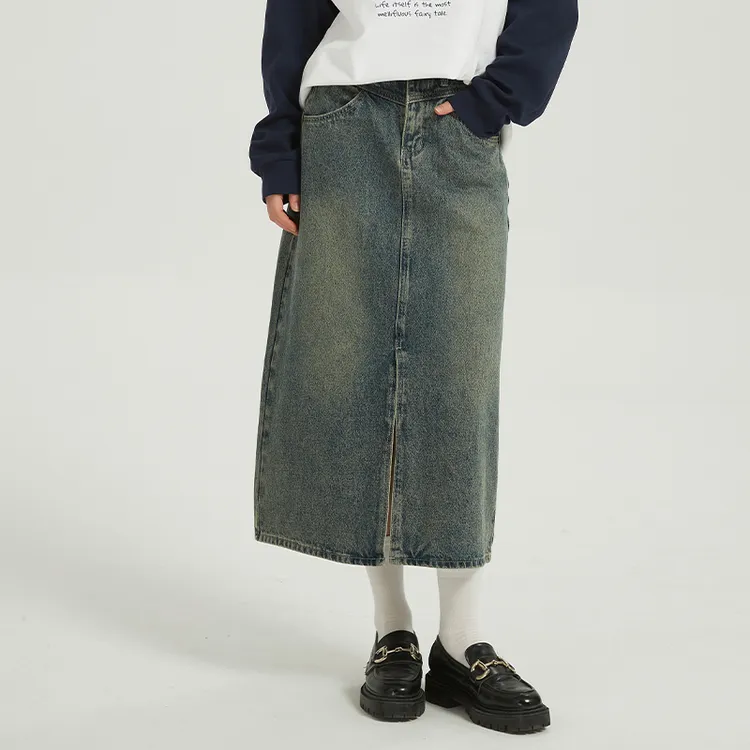 Petit Bari  复古开叉牛仔裙