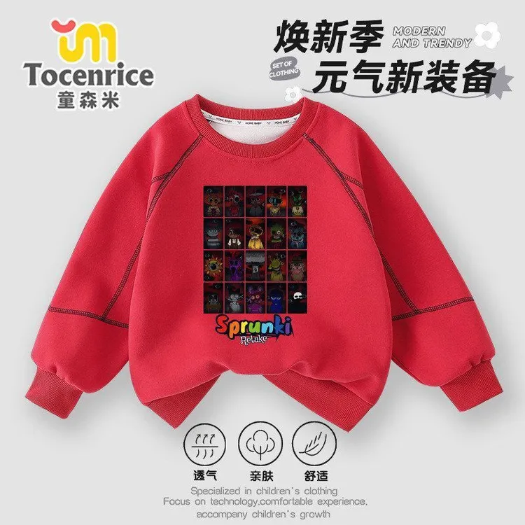 跨境新款音乐节奏盒子Sprunki 男童卫衣卫裤两件套帽衫休闲套装
