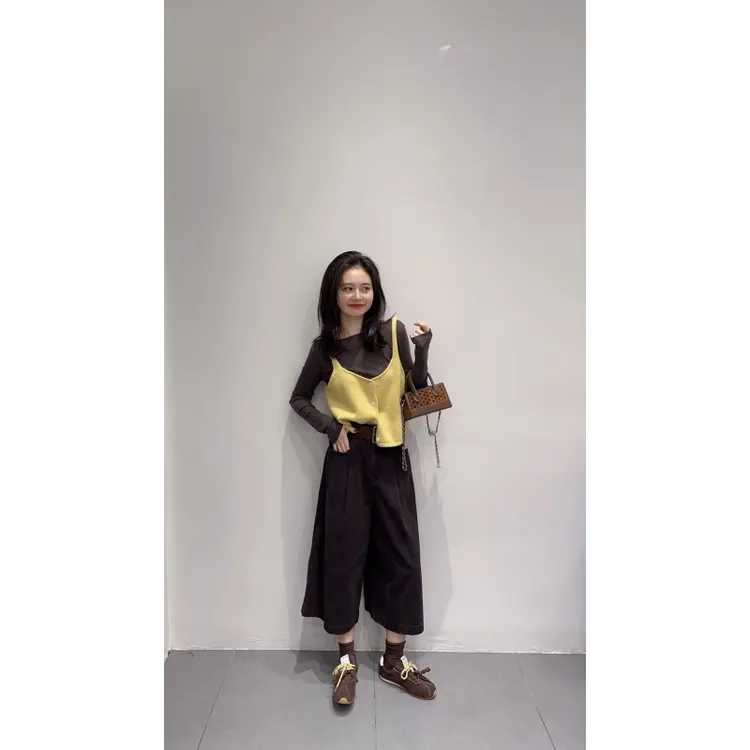 2025秋季新款韩系chic毛衣吊带女针织马甲叠穿打底衫休闲裤三件套