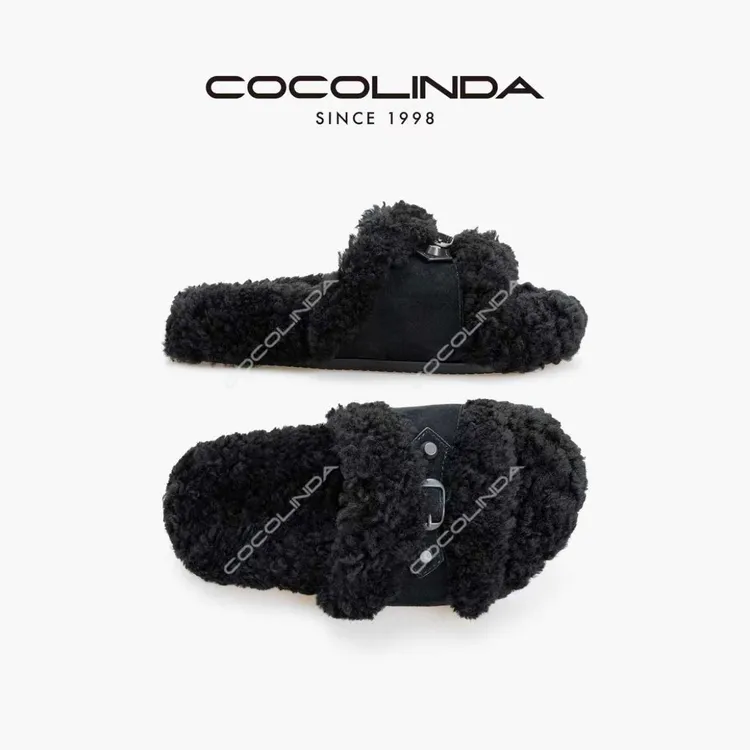 COCOLINDA | 牛反绒羊毛法式毛毛拖鞋X5555
