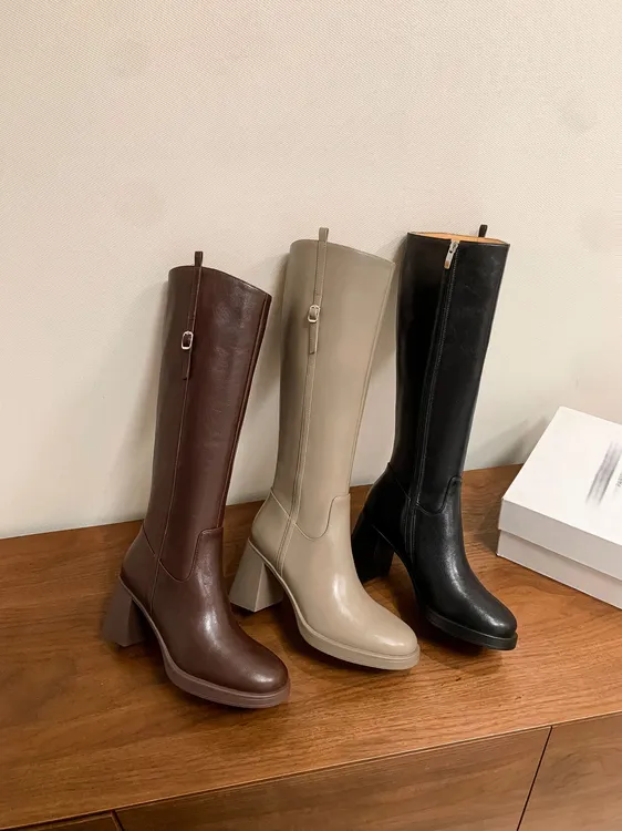 7.5cm长筒靴女秋冬2025年粗跟不过膝长靴高跟靴子显瘦百搭骑士靴