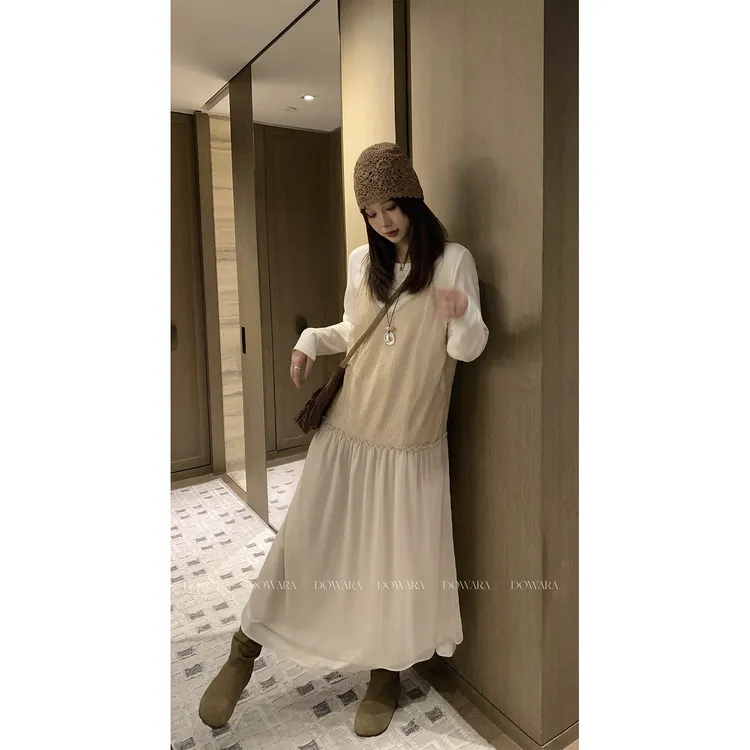 现货大婉酱微胖定制【幸福归来】法式温柔风连衣裙秋减龄长裙2611D 