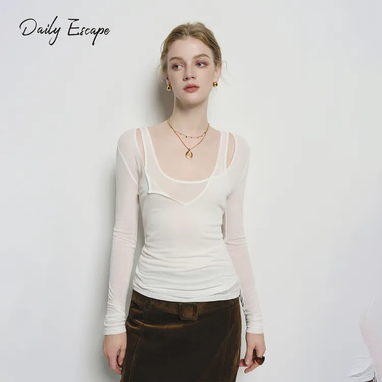 DAILY ESCAPE羊毛混纺吊带背心/长袖T恤叠穿套装女秋季修身打底衫