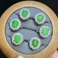 【上旭珠宝马哥推荐】天然翡翠A货满绿叶子戒指开口戒 多样性发一件
