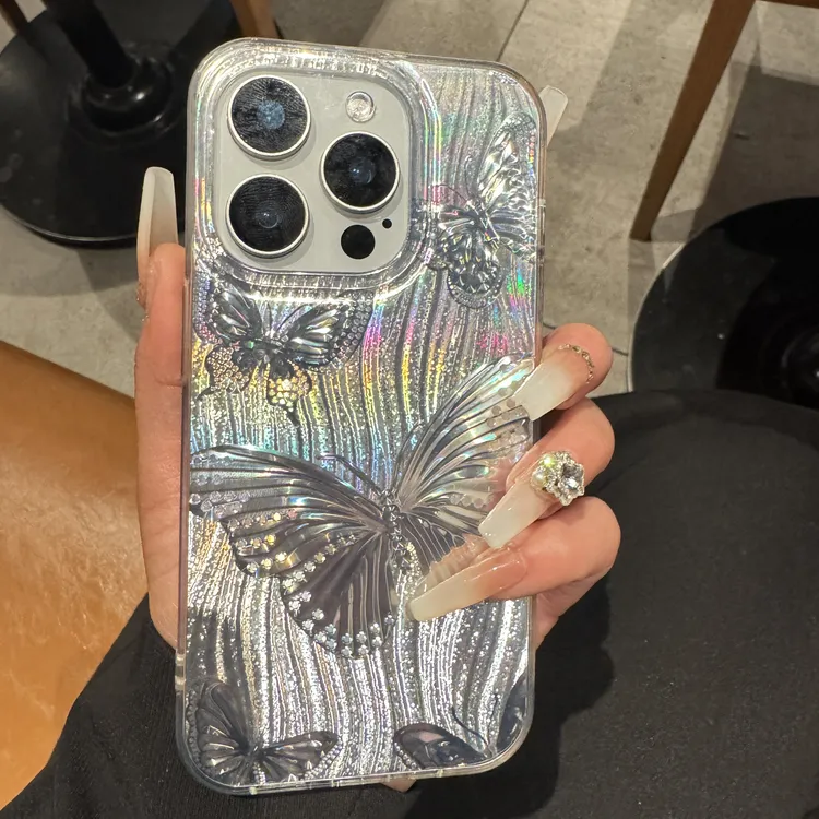 高级渐变波浪蝴蝶适用苹果16promax手机壳iPhone15少女心14新款13