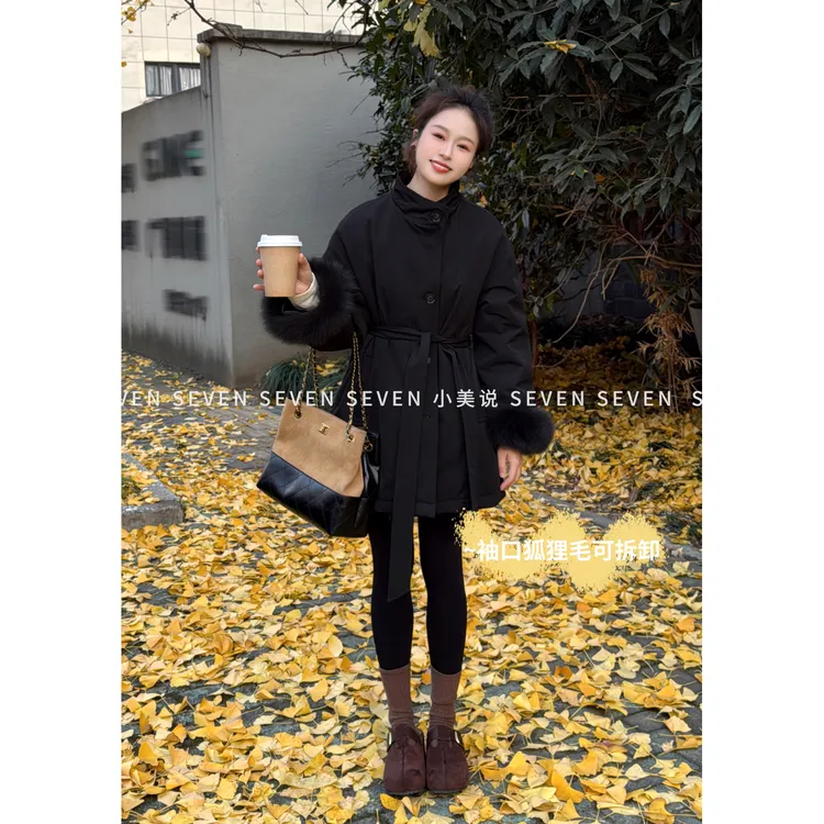 ⑦七七146小个子赫本风黑色收腰90白鸭绒羽绒服女款冬季外套小美说