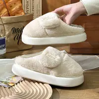 【9205-1】乳胶魔术贴可调保暖厚底男女棉拖鞋纯色厚底防滑软底ins