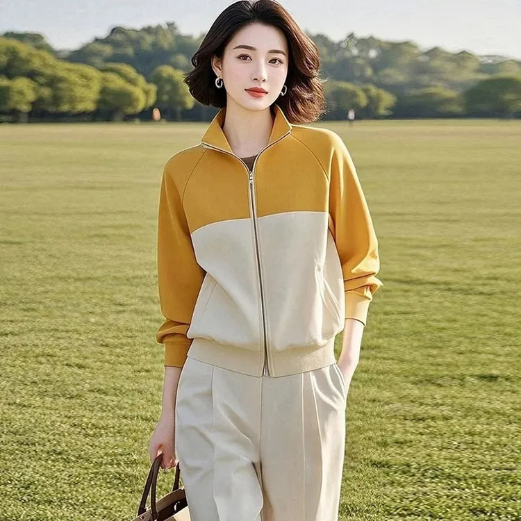 拼色开衫卫衣女宽松2025春秋新款洋气减龄女士休闲外套女上衣