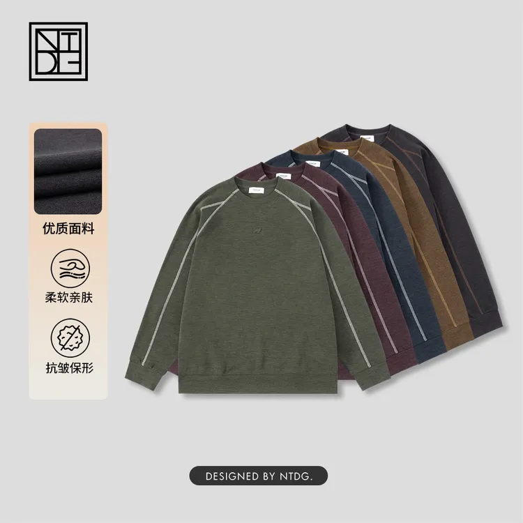 NTDG-ONE冬款加绒加厚复古设计感明线圆领卫衣91162
