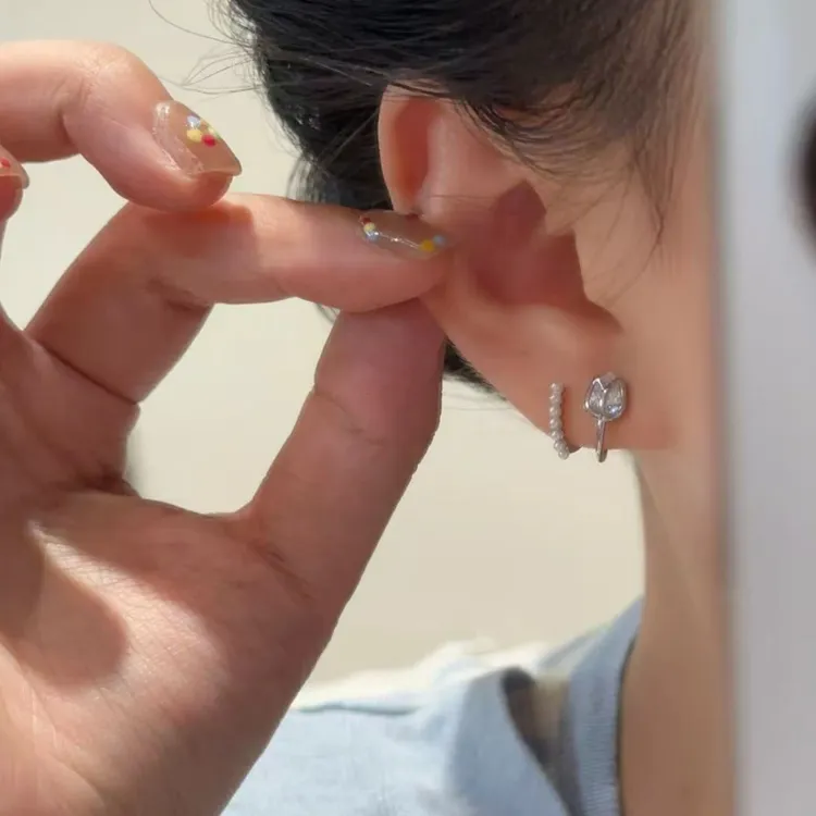 铜合金亚克力耳饰 夏季郁金香珍珠耳钉甜美少女风气质耳钉