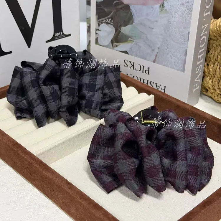 韩系格子云朵泡泡抓夹气质百搭韩系鲨鱼抓夹