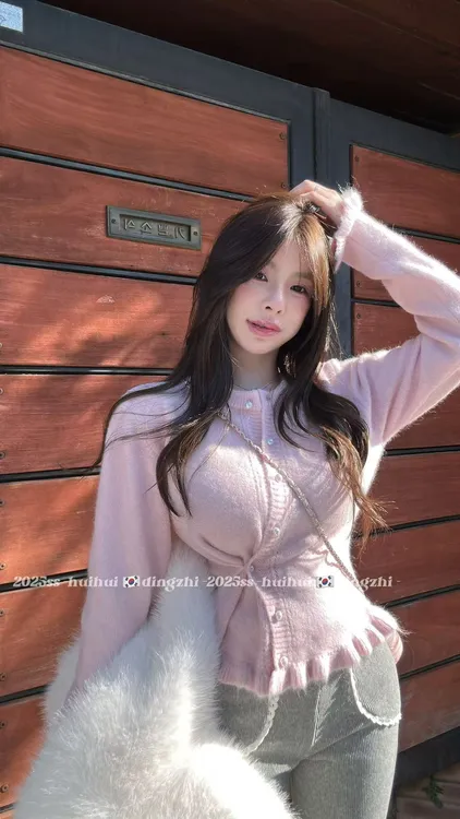 【HuiHui】东大门定制甜美风错扣不规则毛针织开衫上衣（L0327）