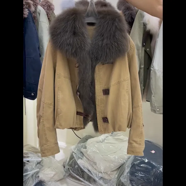 2025冬季新款棉服外套女派克服大毛领单排扣冬日保暖宽松棉衣棉袄