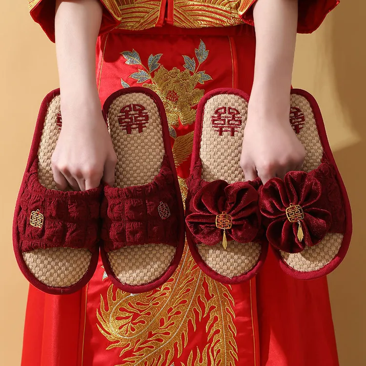 婚庆结婚拖鞋红色喜庆新婚棉拖鞋防滑居家鞋婚礼新娘新郎陪嫁拖鞋