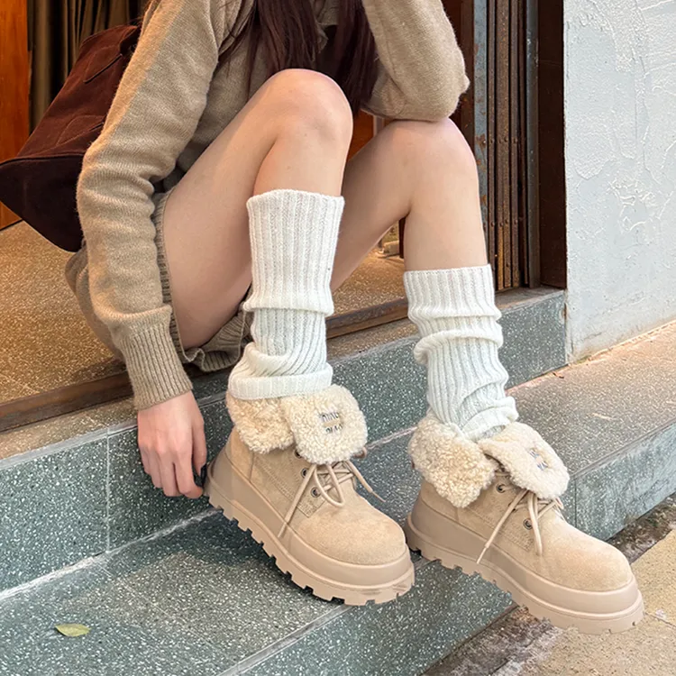 小发喵冬季暖暖靴新款翻盖厚底加绒保暖雪地靴777
