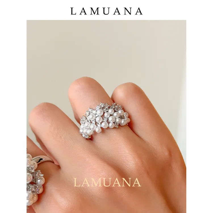 合金戒指 LAMUANA小花冠戒指小众设计感银色高级感食指戒83021