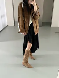 ONEXH·2025秋季小众设计感可折叠两穿尖头长靴女百搭褶皱堆堆靴